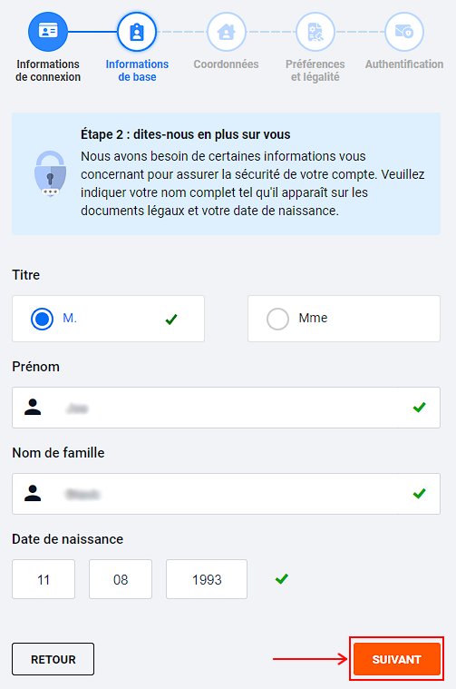Étape 2 de l'inscription