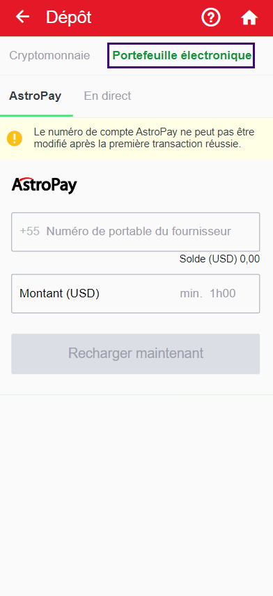 Approvisionner votre compte avec AstroPay