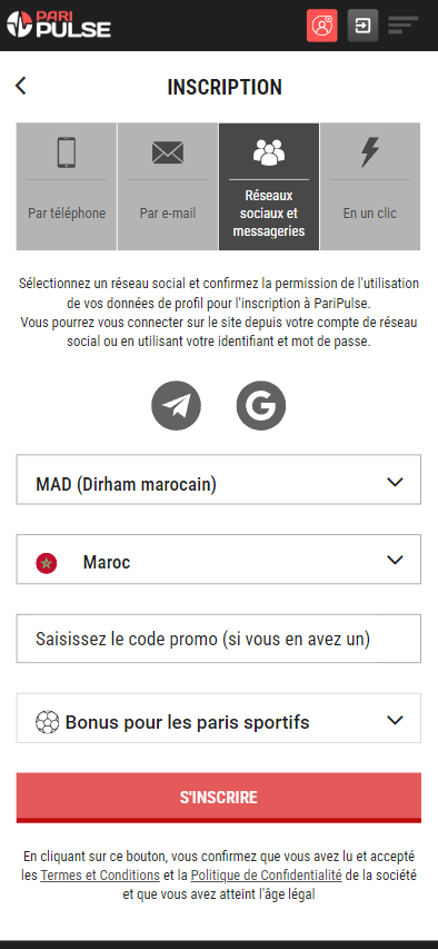 Inscription via les réseaux sociaux et les messageries