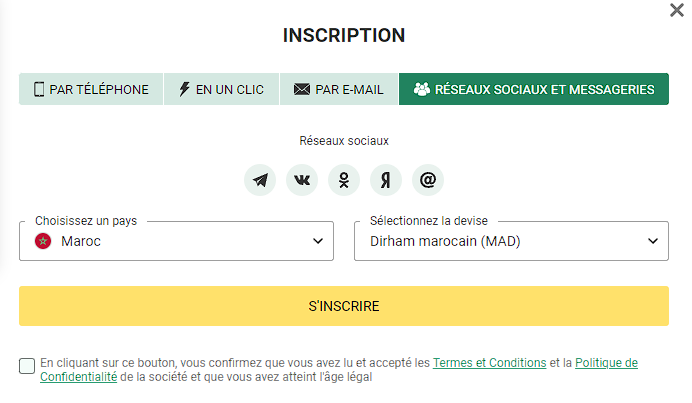 Inscription via réseaux sociaux et messageries