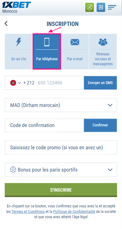 Inscription par numéro de téléphone