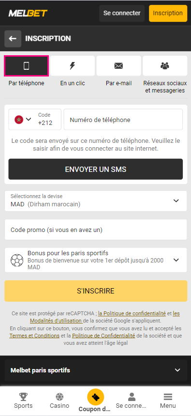 Inscription par numéro de téléphone