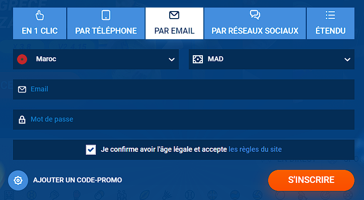 Inscription sur Mostbet par email