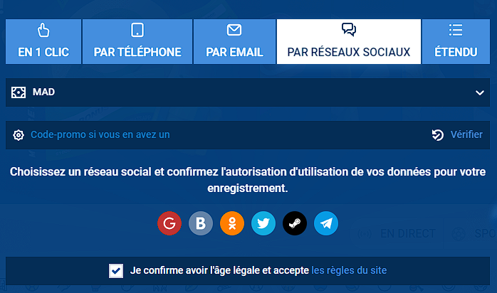 Inscription par réseaux sociaux