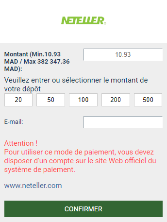 Dépôt sur le compte avec Neteller