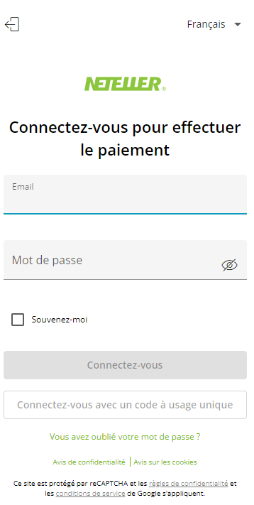 Dépôt sur le compte avec Neteller