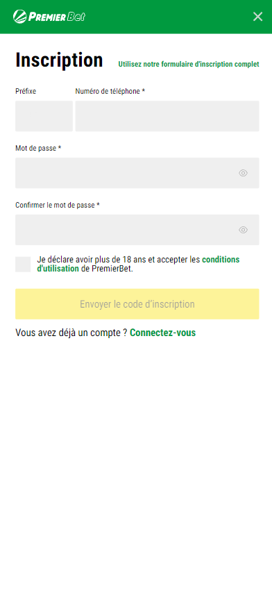 Formulaire d'inscription à PremierBet