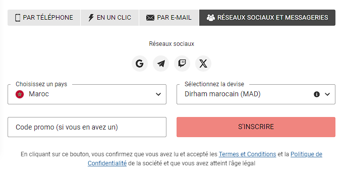 Inscription via réseaux sociaux et les messageries