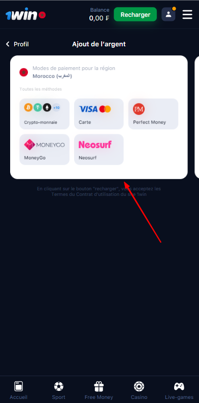 Modes de paiement sur 1win