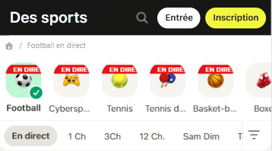 Programme sportif sur le site web de Parimatch