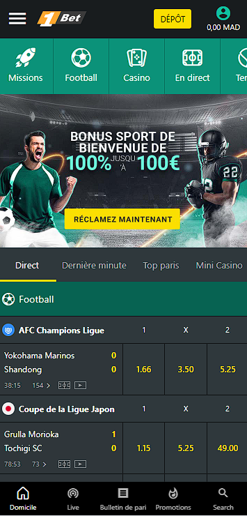 page d'accueil 1bet