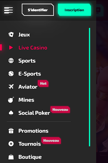 Version mobile du site du bookmaker