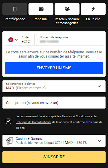 Inscription par numéro de téléphone