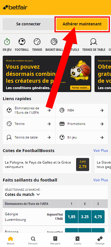 Inscription à Betfair