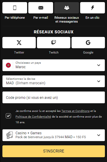 Inscription via les réseaux sociaux ou les messageries