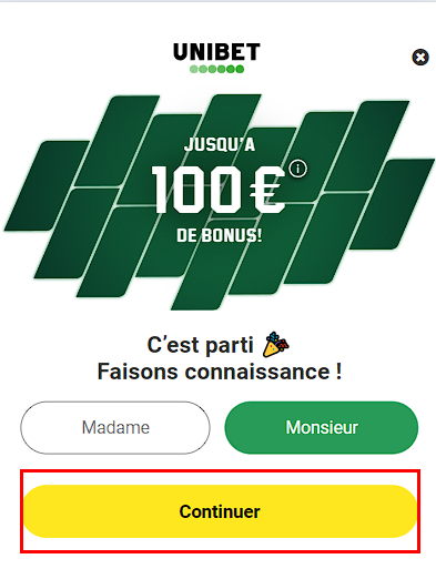 Formulaire d'inscription Unibet