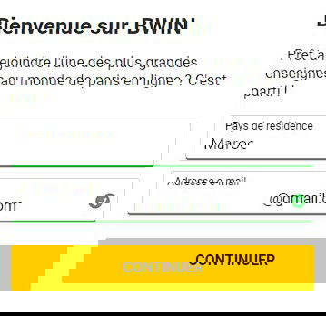 Formulaire d'inscription Bwin
