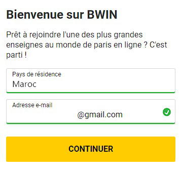 Formulaire d'inscription Bwin