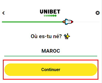 Formulaire d'inscription Unibet