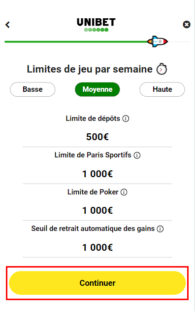 Formulaire d'inscription Unibet