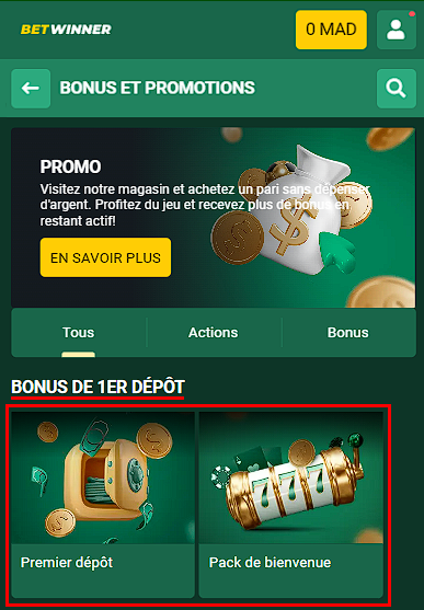 Bonus pour le 1er dépôt Betwinner