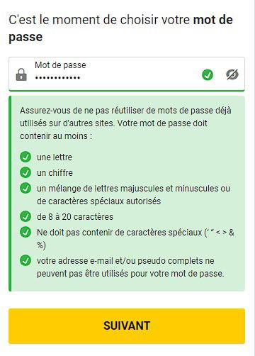 Formulaire d'inscription Bwin