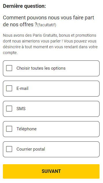Formulaire d'inscription Bwin