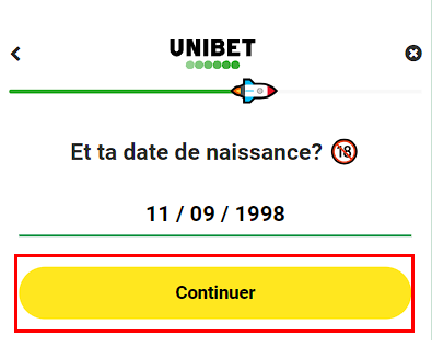 Formulaire d'inscription Unibet