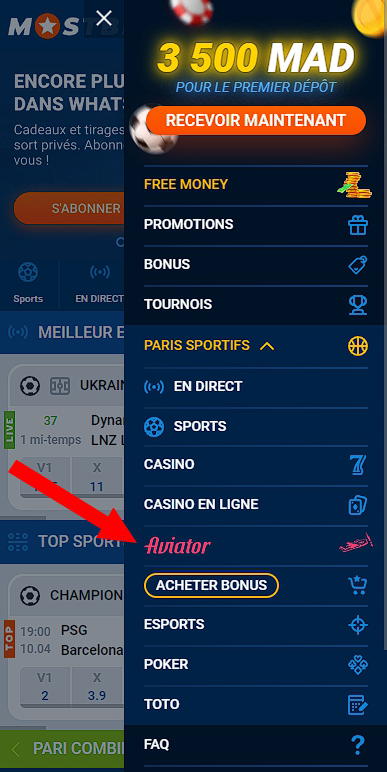 Section Aviator dans la version mobile du site Mostbet