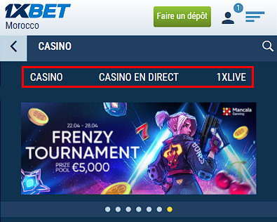 Assortiment de 1xBet casino