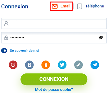 Formulaire de connexion Mostbet