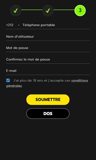 Troisième étape de l'inscription sur 888Sport