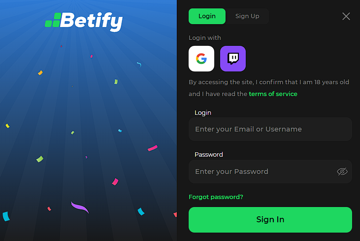 Formulaire de connexion Betify