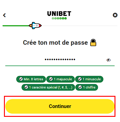 Formulaire d'inscription Unibet