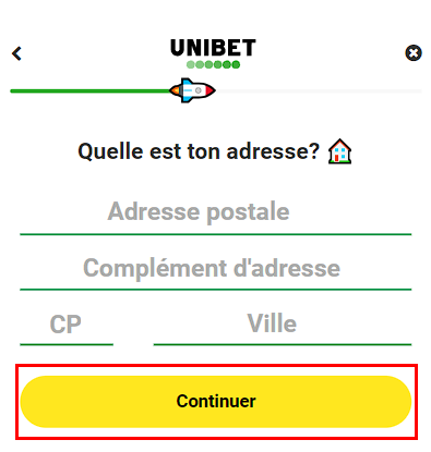 Formulaire d'inscription Unibet