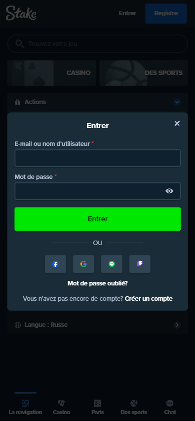 Connexion sur Stake