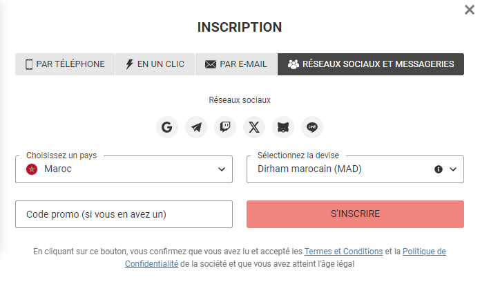 Inscription via les réseaux sociaux et les messageries