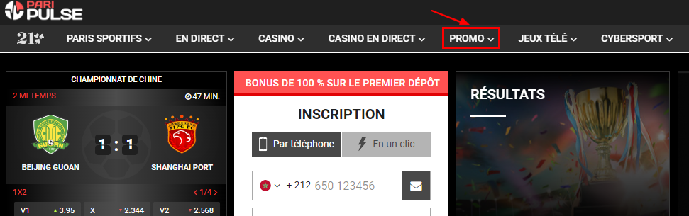 Section bonus sur la version desktop de PariPulse