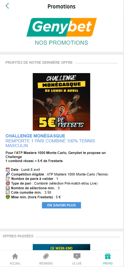 Page de bonus sur GenyBet