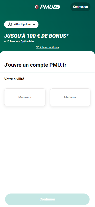 Bouton d'inscription sur le PMU