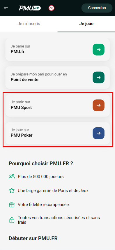 Sections "Paris sportifs" et "Poker" sur le site du PMU