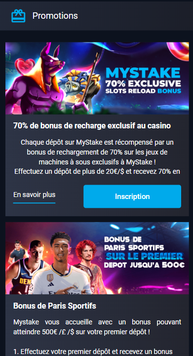 Promotions de MyStake