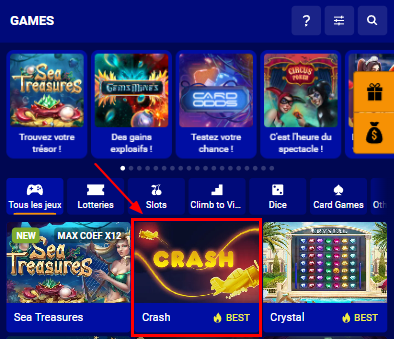 Le jeu "Crash" sur le site de PariPesa