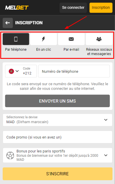 Comment s'inscrire sur Melbet