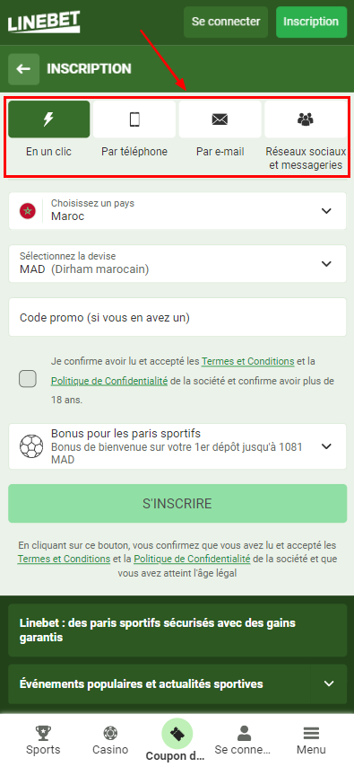 Comment s'inscrire sur Linebet