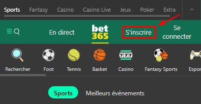 Bouton d'inscription sur le site de Bet365