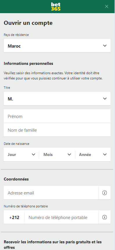 Inscription sur Bet365