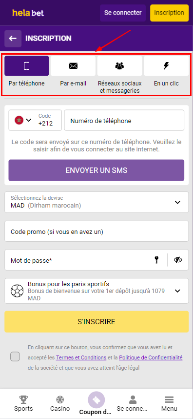 Méthodes d'ouverture d'un compte sur Helabet