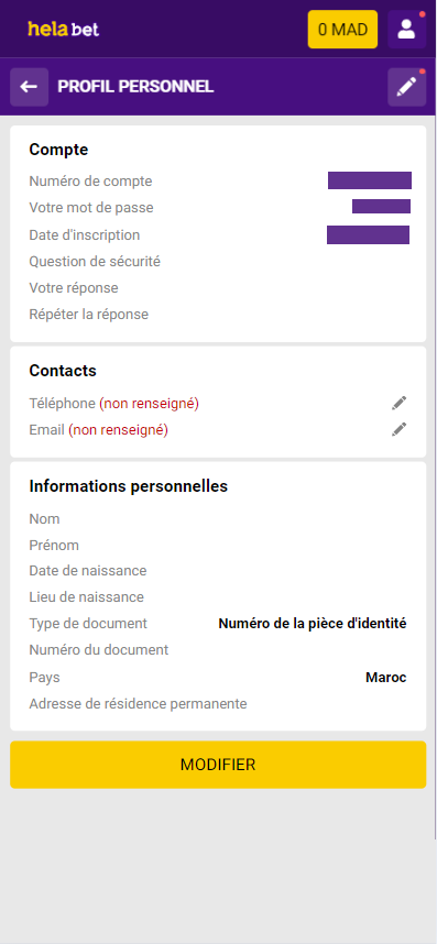 Compléter les informations de mon espace personnel sur le site Internet d'Helabet