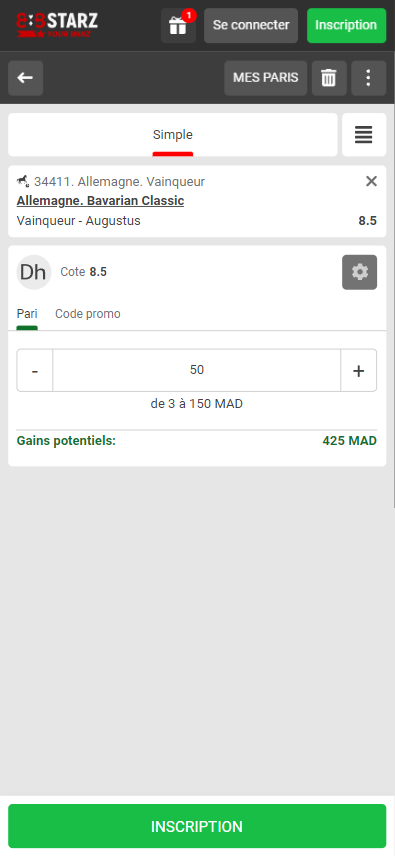 La dernière étape pour placer un pari sur les courses de chevaux dans l'application 888Starz